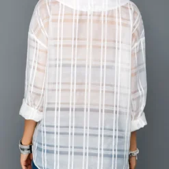 Curved Hem Long Sleeve White Blouse -Rosewe Online Store 206596 P 15323390704153
