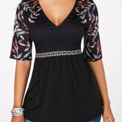 V Neck Printed Half Sleeve Black T Shirt 8 V Neck Printed Half Sleeve Black T Shirt -Rosewe Online Store 217098 P 16213178182502