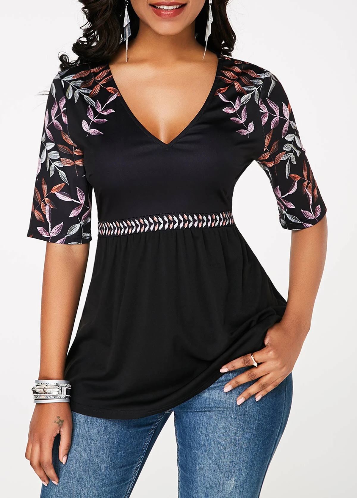 V Neck Printed Half Sleeve Black T Shirt 1 V Neck Printed Half Sleeve Black T Shirt