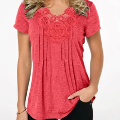 Crinkle Chest Short Sleeve Plus Size T Shirt -Rosewe Online Store 223057 P 15881301079450