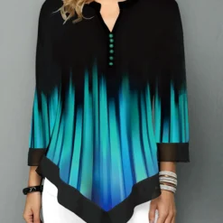 Button Detail Asymmetric Hem Split Neck T Shirt