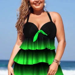 Gradient Layered Hem Plus Size Swimdress And Panty