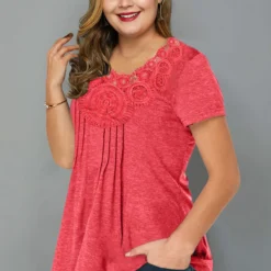 Crinkle Chest Short Sleeve Plus Size T Shirt -Rosewe Online Store 258112 P 1607935331528