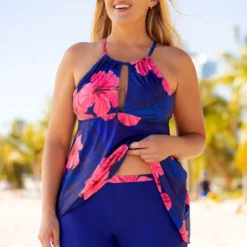 Criss Cross Back Plus Size Floral Print Swimdress And Shorts -Rosewe Online Store 260184 P 16129572206713