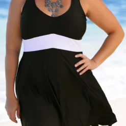 Contrast Plus Size Swimdress And Panty