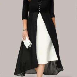 Contrast Chiffon Panel Plus Size Dress