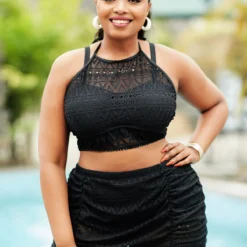 High Waisted Plus Size Lace Stitching Bikini Set