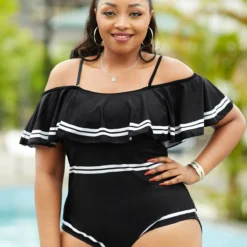 Contrast Stitch Flounce Plus Size One Piece Swimwear -Rosewe Online Store 262536 P 16168112212113