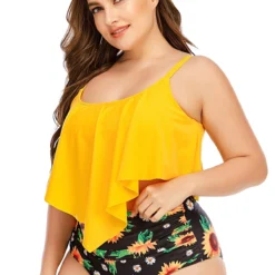 Sunflower Print Asymmetric Hem Plus Size Bikini Set -Rosewe Online Store 262743 P 1609322210874