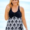 Printed Plus Size Wide Strap Swimdress And Shorts