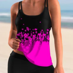 Plus Size Floral Print Ombre Tankini Set