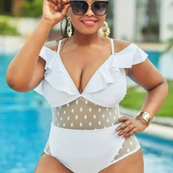Ruffle Plus Size Lace Stitching One Piece Swimwear