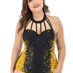 Printed Halter Plus Size One Piece Swimwear