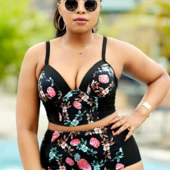 High Waisted Plus Size Floral Print Bikini Set