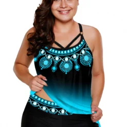 Tribal Print Plus Size Ombre Tankini Set