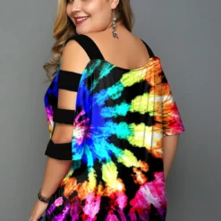 Tie Dye Print MultiColor Ladder Cutout T Shirt 13 Tie Dye Print MultiColor Ladder Cutout T Shirt -Rosewe Online Store 268227 P 1618550797239