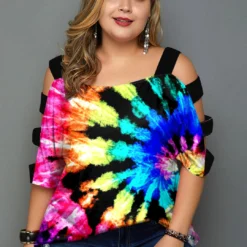Tie Dye Print MultiColor Ladder Cutout T Shirt 15 Tie Dye Print MultiColor Ladder Cutout T Shirt -Rosewe Online Store 268227 P 1618550798846