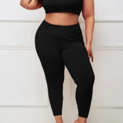 Wide Strap Plus Size Black High Waisted Sweatsuit