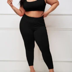 Wide Strap Plus Size Black High Waisted Sweatsuit 5 Wide Strap Plus Size Black High Waisted Sweatsuit -Rosewe Online Store 269698 P 1616748567907