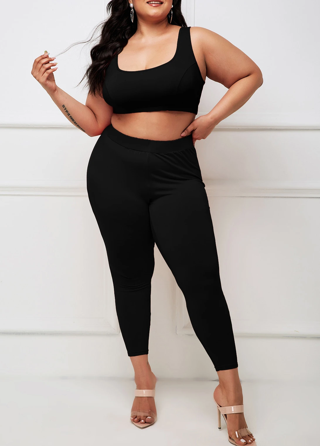 Wide Strap Plus Size Black High Waisted Sweatsuit 3 Wide Strap Plus Size Black High Waisted Sweatsuit - Image 3