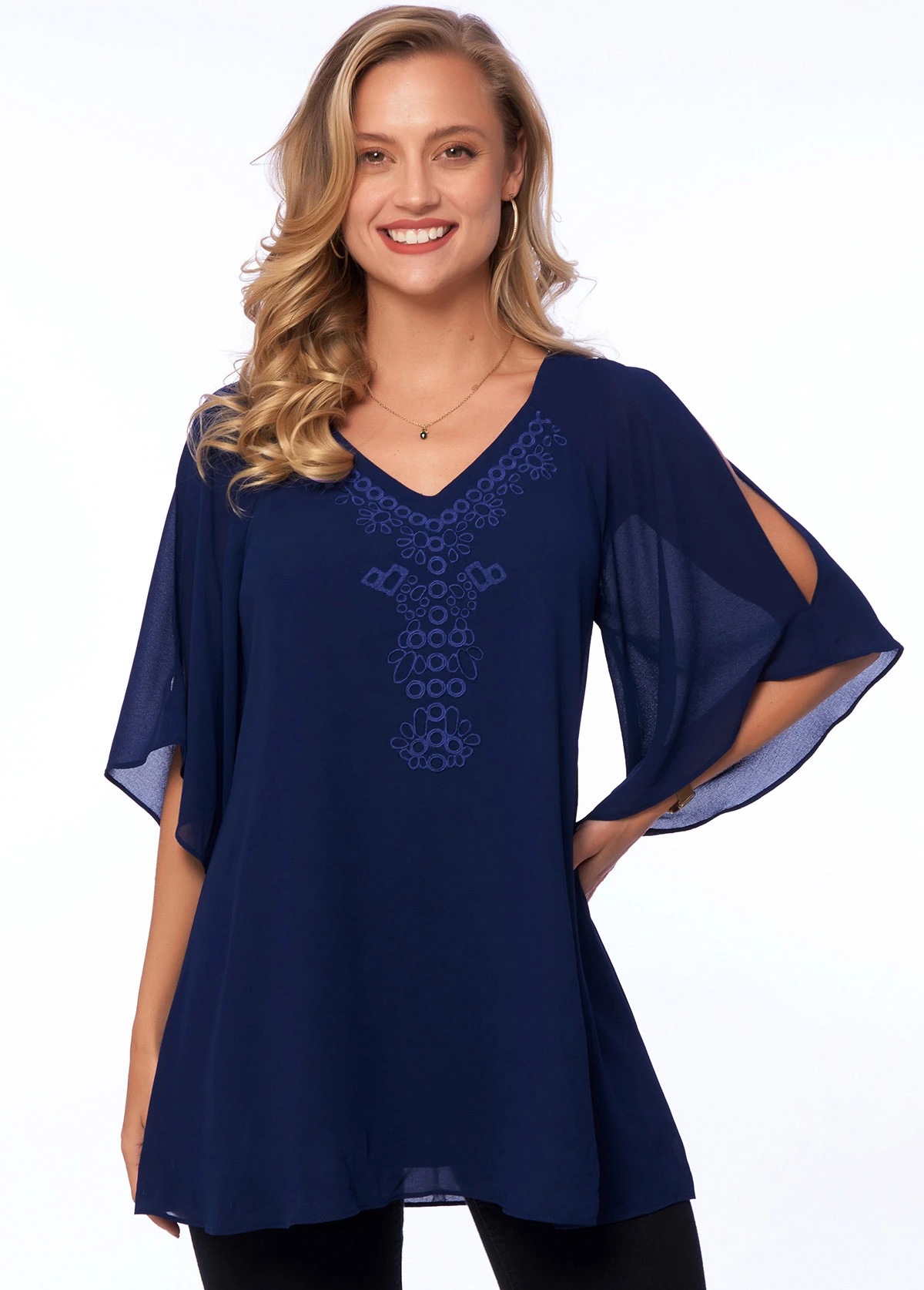 Solid Embellished Neck Cold Shoulder T Shirt 3 Solid Embellished Neck Cold Shoulder T Shirt - Image 3