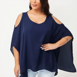Ruffle Sleeve Cold Shoulder Chiffon T Shirt