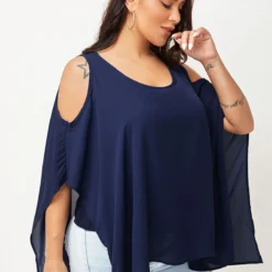 Ruffle Sleeve Cold Shoulder Chiffon T Shirt -Rosewe Online Store 270354 P 1628141599957