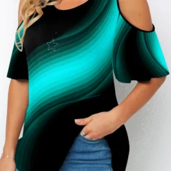 Round Neck Chevron Print Cold Shoulder T Shirt 8 Round Neck Chevron Print Cold Shoulder T Shirt -Rosewe Online Store 270702 P 1617768172840