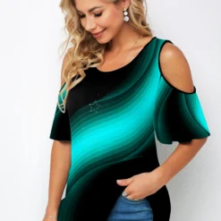 Round Neck Chevron Print Cold Shoulder T Shirt 11 Round Neck Chevron Print Cold Shoulder T Shirt -Rosewe Online Store 270702 P 1617768173699