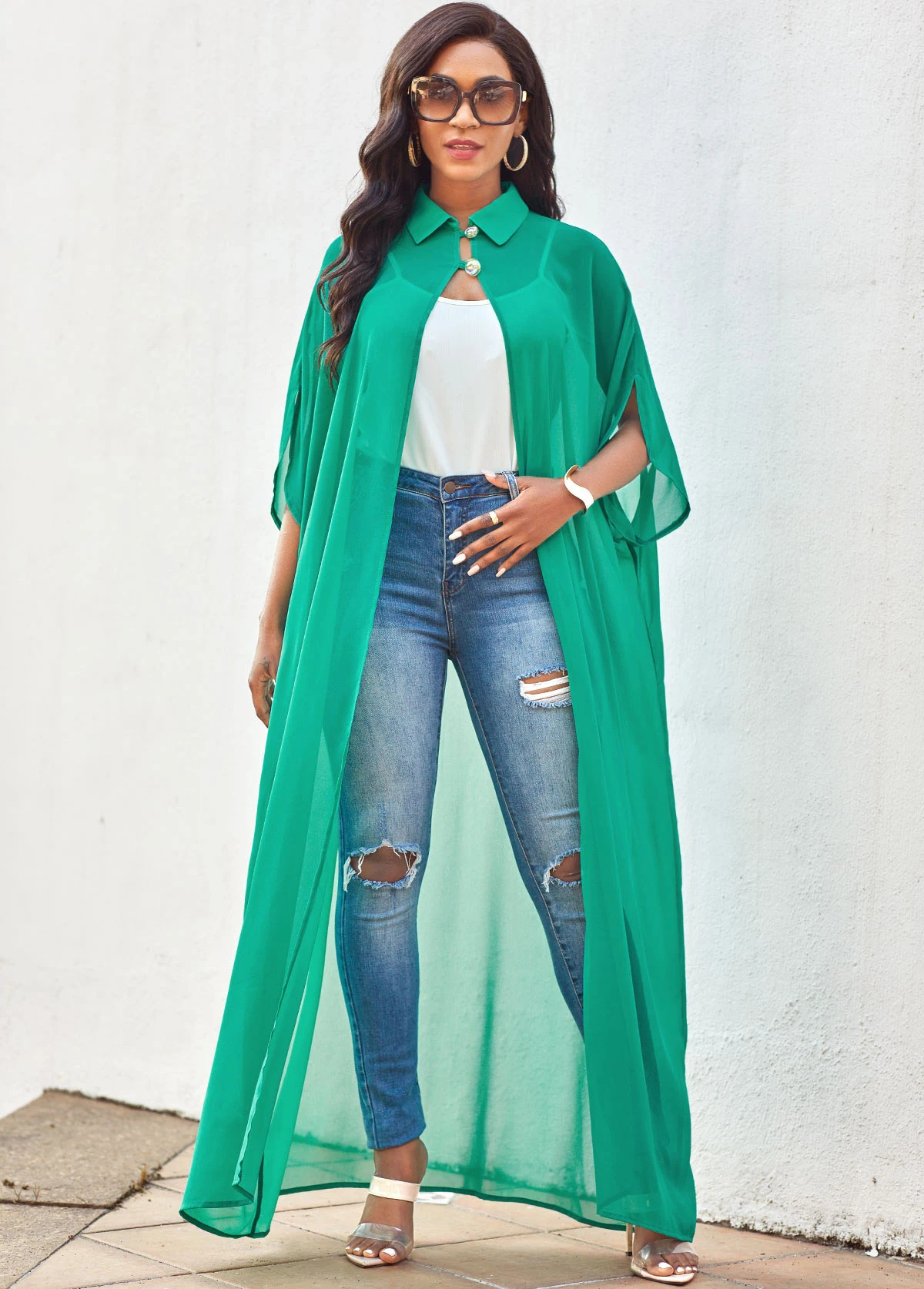 Three Quarters Sleeve Solid Turndown Collar Blouse 3 Three Quarters Sleeve Solid Turndown Collar Blouse - Image 3