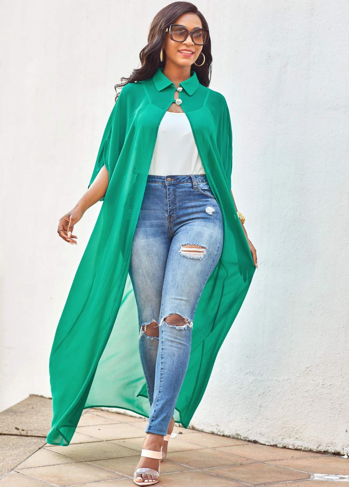 Three Quarters Sleeve Solid Turndown Collar Blouse 5 Three Quarters Sleeve Solid Turndown Collar Blouse - Image 5