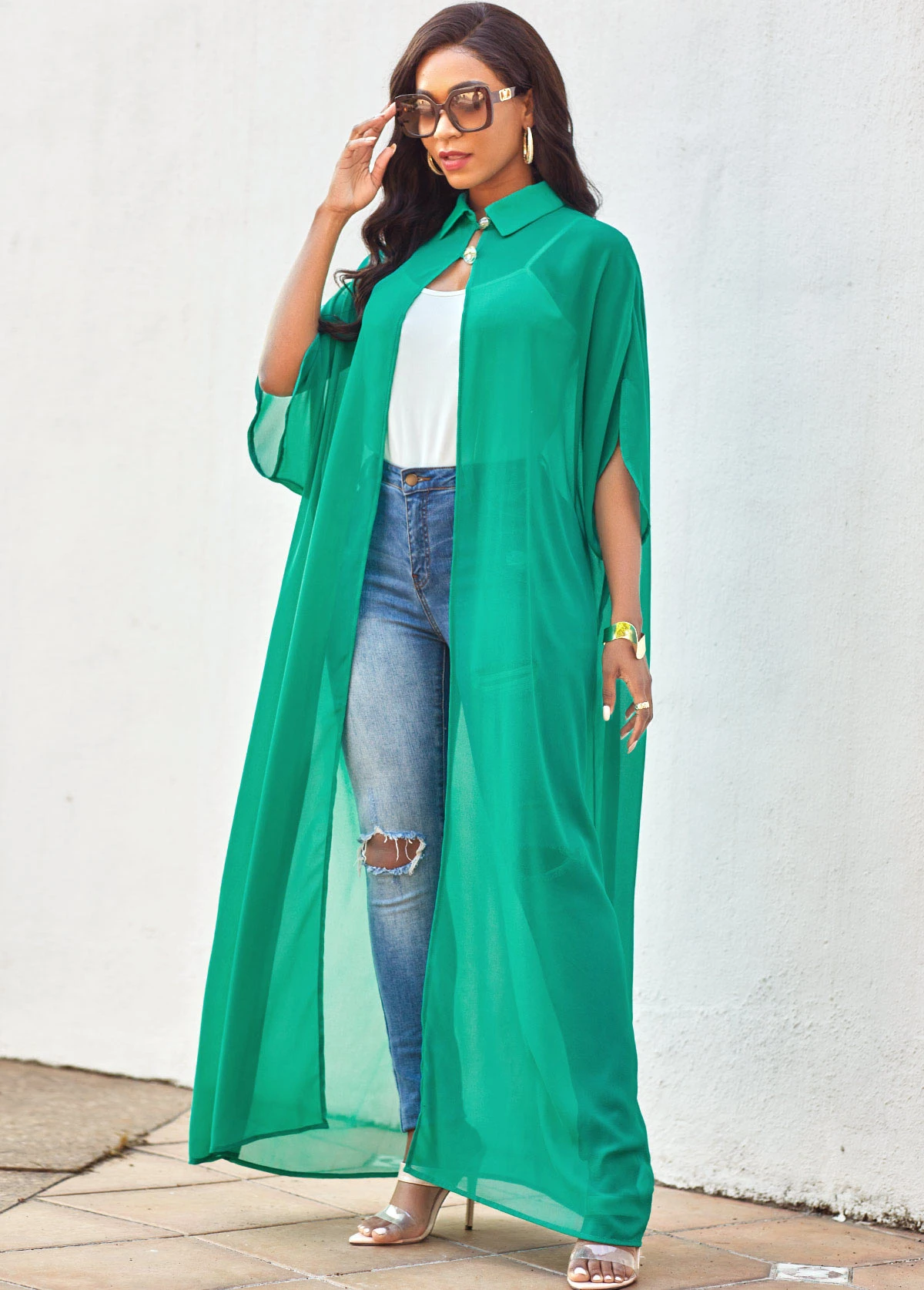 Three Quarters Sleeve Solid Turndown Collar Blouse 4 Three Quarters Sleeve Solid Turndown Collar Blouse - Image 4