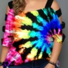 Tie Dye Print MultiColor Ladder Cutout T Shirt