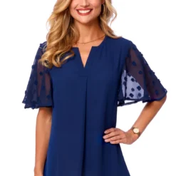 Chiffon Polka Dot Split Neck Blouse