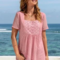 Short Sleeve Solid Square Collar Blouse -Rosewe Online Store 273165 P 16254639023003