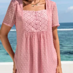 Short Sleeve Solid Square Collar Blouse -Rosewe Online Store 273165 P 16254639023145