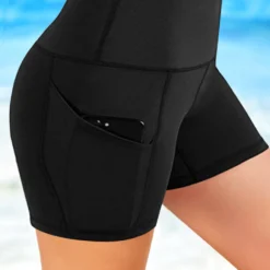 High Waist Plus Size Pocket Detail Swim Shorts