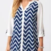 Chevron Print Three Quarters Sleeve Split Neck Blouse