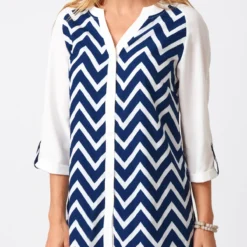 Chevron Print Three Quarters Sleeve Split Neck Blouse 6 Chevron Print Three Quarters Sleeve Split Neck Blouse -Rosewe Online Store 275996 P 16286565209182