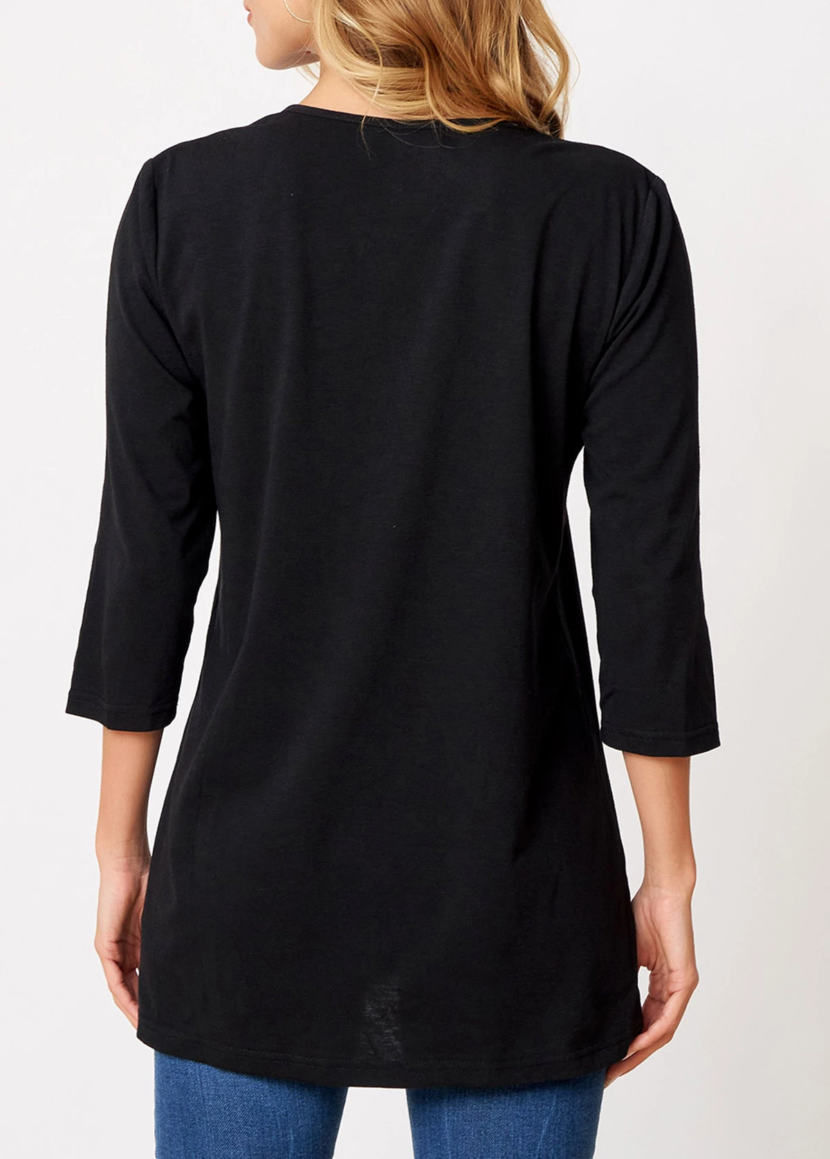 Chevron Print 3/4 Sleeve Round Neck T Shirt 2 Chevron Print 3/4 Sleeve Round Neck T Shirt - Image 2