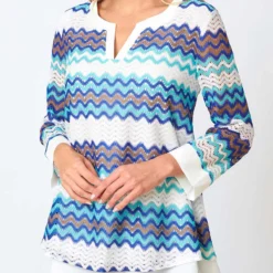 Split Neck Layered Hem Chevron Print Blouse 7 Split Neck Layered Hem Chevron Print Blouse -Rosewe Online Store 277687 P 16288235304163