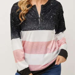 Contrast Long Sleeve Quarter Zip T Shirt