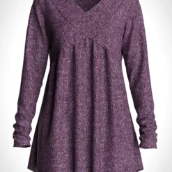 Solid Plus Size Long Sleeve V Neck T Shirt