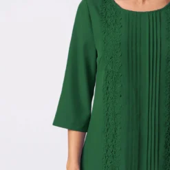 Solid Lace Stitching Crinkle Chest Round Neck Blouse 9 Solid Lace Stitching Crinkle Chest Round Neck Blouse -Rosewe Online Store 284449 P 16305735194114