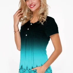 Lace Hem Button Detail Gradient T Shirt -Rosewe Online Store 285708 P 1632813294117