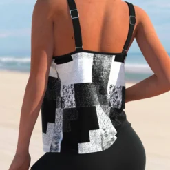 Black Geometric Print Plus Size Tankini Top-No Bottom -Rosewe Online Store 295219 P 164540843177001