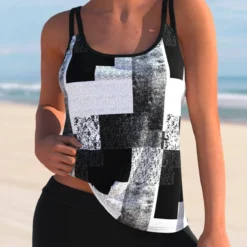 Black Geometric Print Plus Size Tankini Top-No Bottom -Rosewe Online Store 295219 P 164540843191800