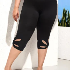 Black Floral Design Plus Size High Waisted Shorts -Rosewe Online Store 296223 P 16445421117112