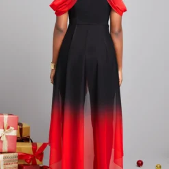 Plus Size Red Ombre Short Sleeve Jumpsuit -Rosewe Online Store 297028 P 16657450860465