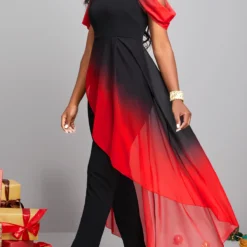 Plus Size Red Ombre Short Sleeve Jumpsuit -Rosewe Online Store 297028 P 16657450862298